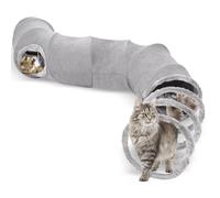 Tailtastic Cat Tunnel for Indoor Cats, 59×10 inch Foldable Large Cat Tunnel, Sprial Cat Tunnel Tube with Play Ball and Two Hiding Holes(Grey)