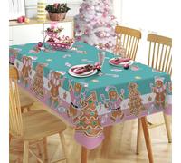 Tailus Pink Christmas Gingerbread Man Rectangle Tablecloth 52 x 70 Inch, Xmas Tree Peppermint Candy Decorative Table Cloth Dining Table Cover, Winter Holiday Dinner Party Picnic Decoration