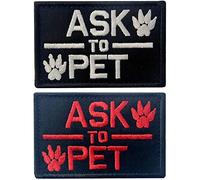 TailWag Planet Service Dog Ask to Pet Patch Embroidered Vest / Harnesses Badge Fastener Hook & Loop Emblem, 2 Pcs