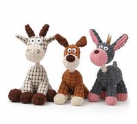 TAILY TAILS Pack of 3 Squeaky Plush Dog Toys for Small Medium Dogs, Cotton Material Interactive Chew Toy, Donkey, Dog, Sheep Shaped, Durable & Soft Puppy Toy
