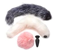 Tailz Snap-On Anal Plug with 3 Interchangeable Fox & Bunny Tails | Thick Furry Faux Fur Animal Tail for Women & Men | Adult Sex Toy Stimulator | Animal Play Cosplay | Premium Silicone Butt Plug
