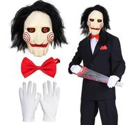 TaimeiMao Halloween Saw Jigsaw Mask Set with Gloves and Tie, Made of Latex, Creepy Horror Set, Perfect for Halloween, the Halloween Masks are Comfortable to Wear, Unisex