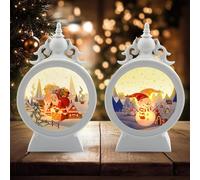 TaimeiMao Pack of 2 Christmas Decoration Lantern, Christmas Snow Globe Lantern, Decorative Lantern, Flameless Christmas Candles, for Halloween, Ramadan, Garden, Christmas, Balcony.