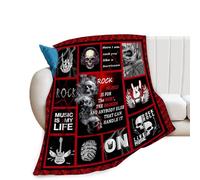 Taimeng Music Blanket Rock and Roll Skull Gothic Throw Blanket 40"x50" Black Flannel Soft Skulls Gift for Home Bed Sofa Couch