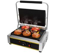 TAIMIKO 2200W Commercial Electric Panini Press Grill, Professional Sandwich Maker With Grooved Contact Grill, Burger Toaster,Ribbed Contact Grill (Double Ribbed)