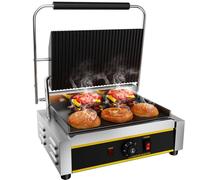 TAIMIKO 2200W Commercial Electric Panini Press Grill, Professional Sandwich Maker With Grooved Contact Grill, Burger Toaster,Ribbed Contact Grill (Single Ribbed)