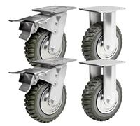 TAIMIKO 4 Pack 6 Inch Heavy Duty Castors 150mm Solid Anti-Slip Rubber Industrial Castors Load Capacity 1000Kg, 360-degree Swivel Casters Bearing Plate Caster,2 Swivel (With Brake) + 2 with Fixed