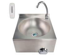 TAIMIKO Commercial Kitchen Knee Operated Hand Wash Sink Stainless Steel Kitchen Basin Hand Free Catering (Without backplane)