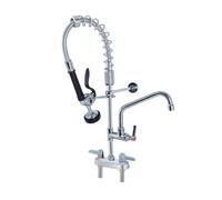 TAIMIKO Commercial Kitchen Pre-Rinse Spray Tap with Pull Down Sprayer - 4-Inch Center Mixer Faucets for Dish Washing, Deck Mounted, Add-on 8" Swing Spout Pull Out Flexible Hose with Twin Pedestal