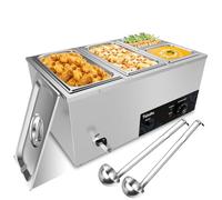 TAIMIKO Electric Food Warmer -with Anti-Dry Burn & Reset Button 1500W Commercial Bain Marie,Stainless Steel Buffet Container, 0-85°C Adjustable Temp for Restaurant & Buffet (GN 1/3×2+GN 1/6 ×2)