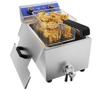 TAIMIKO Electric Fryer Deep Fryer Commercial Stainless Steel Tank With Lid Easy Clean Home &Commercial Use Countertop Kitchen Fat Fryer Frying Machine for French Fries UK plug (Single Tank,6L,Timer)