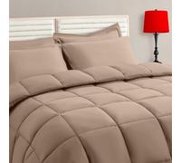 TAIMIT Beige Full Size Comforter Set - 7 Pieces, Bed in a Bag Bedding Sets with All Season Soft Quilted Warm Fluffy Reversible Comforter,Flat Sheet,Fitted Sheet,2 Pillow Shams,2 Pillowcases