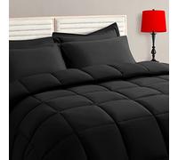 TAIMIT King Size Comforter Set - 7 Pieces, Bed in a Bag Bedding Sets with All Season Soft Quilted Warm Fluffy Reversible Comforter,Flat Sheet,Fitted Sheet,2 Pillow Shams,2 Pillowcases,Black