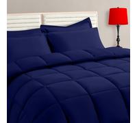 TAIMIT Navy Queen Size Comforter Set - 7 Pieces, Bed in a Bag Bedding Sets with All Season Soft Quilted Warm Fluffy Reversible Comforter,Flat Sheet,Fitted Sheet,2 Pillow Shams,2 Pillowcases