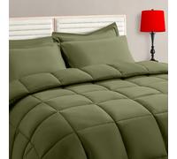 TAIMIT Olive Green Queen Size Comforter Set - 7 Pieces, Bed in a Bag Bedding Sets with All Season Soft Quilted Warm Fluffy Reversible Comforter,Flat Sheet,Fitted Sheet,2 Pillow Shams,2 Pillowcases