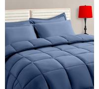 TAIMIT Slate Blue Queen Size Comforter Set - 7 Pieces, Bed in a Bag Bedding Sets with All Season Soft Quilted Warm Fluffy Reversible Comforter,Flat Sheet,Fitted Sheet,2 Pillow Shams,2 Pillowcases
