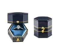 TAIMY Classical Victorian Style Wedding Tiny Ring Box, Handcrafted Gift Ring Box Proposal Pocket Size Small Keepsake Jewelry Box (Blue, Hexagon)