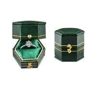 TAIMY Classical Victorian Style Wedding Tiny Ring Box, Handcrafted Gift Ring Box Proposal Pocket Size Small Keepsake Jewelry Box (Green, Hexagon)