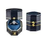 TAIMY Classical Victorian Style Wedding Tiny Ring Box, Handcrafted Gift Ring Box Proposal Pocket Size Small Keepsake Jewelry Box (Blue, Octagon)