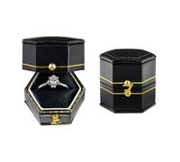 TAIMY Classical Victorian Style Wedding Tiny Ring Box, Handcrafted Gift Ring Box Proposal Pocket Size Small Keepsake Jewelry Box (Black, Hexagon)