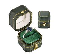 TAIMY Engagement Ring Box Classical Victorian Style Decor Mini Jewelry Box, Handcrafted Antique Ring Box Dresser Tabletop Bedroom Decoration Pocket Size Small Keepsake Box(Square Octagon, Green)