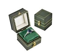 TAIMY Engagement Ring Box Classical Victorian Style Decor Mini Jewelry Box, Handcrafted Antique Ring Box Dresser Tabletop Bedroom Decoration Pocket Size Small Keepsake Box(Square, Green)