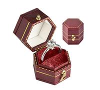 TAIMY Vintage Ring Box Classical Victorian Style Decor Mini Jewelry Box, Handcrafted Antique Ring Box Dresser Tabletop Bedroom Decoration Pocket Size Small Keepsake Box(Hexagons, Red)