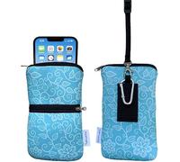 Tainada Men Women Cell Phone Neoprene Shockproof Zippered Sleeve Case Bag Pouch w/Clip, Neck Lanyard, Belt Loop Holster for iPhone 17 Pro Max,16 Plus,16e; Samsung S25+, S24 (Floral Pattern Turquoise)