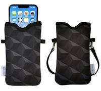 Tainada Men Women Neoprene Mobile Phone Sleeve Pouch Case Bag w/Crossbody Strap/Neck Lanyard for iPhone 17/16 Pro Max, Air, 16/15 Plus, 16e; Samsung S25+, S24, A56 (Black Geometric Pattern)