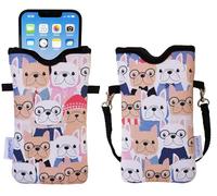 Tainada Men Women Neoprene Mobile Phone Sleeve Pouch Case Bag w/Crossbody Strap/Neck Lanyard for iPhone 17/16 Pro Max, Air, 16/15 Plus, 16e; Samsung S25+, S24, A56 (Doodle Dogs Style 1)