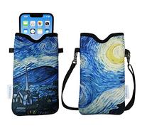 Tainada Men Women Neoprene Mobile Phone Sleeve Pouch Case Bag w/Crossbody Strap/Neck Lanyard for iPhone 17/16 Pro Max, Air, 16/15 Plus, 16e; Samsung S25+, S24, A56 (Starry Night)