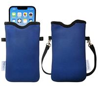 Tainada Men Women Neoprene Mobile Phone Sleeve Pouch Case Bag w/Crossbody Strap/Neck Lanyard for iPhone 17/16 Pro Max, Air, 16/15 Plus, 16e; Samsung S25+, S24, A56 (Navy Blue)