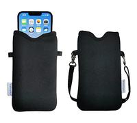 Tainada Men Women Neoprene Mobile Phone Sleeve Pouch Case Bag w/Crossbody Strap/Neck Lanyard for iPhone 17/16 Pro Max, Air, 16/15 Plus, 16e; Samsung S25+, S24, A56 (Black)