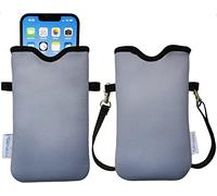 Tainada Men Women Neoprene Mobile Phone Sleeve Pouch Case Bag w/Crossbody Strap/Neck Lanyard for iPhone 17/16 Pro Max, Air, 16/15 Plus, 16e; Samsung S25+, S24, A56 (Gray)