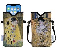 Tainada Men Women Neoprene Phone Sleeve Pouch Case Bag w/Crossbody Strap/Neck Lanyard for iPhone 17/16/15 Pro Max, Air, 16e, 16/15 Plus, Samsung S25, S24, Google Pixel 10 (Klimt The Kiss)