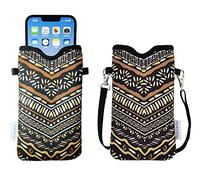 Tainada Men Women Neoprene Phone Sleeve Pouch Case Bag with Crossbody Strap/Neck Lanyard for iPhone 16/15/14 Pro Max, 16/15 Plus, Samsung S24+, A54, Google Pixel 9 (Folk Style 1)