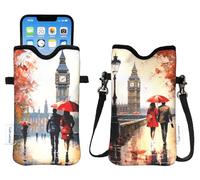 Tainada Men Women Neoprene Phone Sleeve Pouch Case Bag with Crossbody Strap/Neck Lanyard for iPhone 17/16/15 Pro Max, Air, 16/15 Plus, 16e, Samsung S25, S24+, A56, Google Pixel 10 (Autumn in London)
