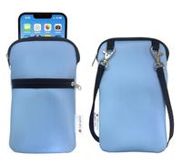 Tainada Neoprene Universal Cell Phone Double Zipper Sleeve Pouch Case Carrier Bag for Men Women w/Crossbody Strap/Neck Lanyard | Shock-Absorbing | Lightweight | (Azure Blue)