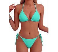 Tainehs Sexy Halter Bikini for Women Thong Two Sided Triangle Bikini Swimsuits, Lake Green, L