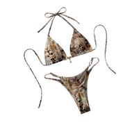 Tainehs Women's Brazillian Triangle Thong Bikini Set Sexy String Two Piece Swimsuit Bathing Suit, Leopard Print, S