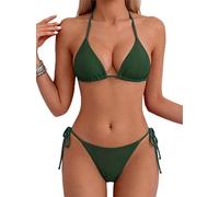 Tainehs Women's Sexy Halter Thong Bikini Tie Two Sides Bottom Triangle Bikini Swimsuits, Amy Green, X-Small