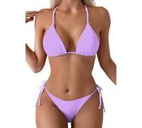 Tainehs Women's Sexy Halter Thong Bikini Tie Two Sides Bottom Triangle Bikini Swimsuits, Lilac Purple, X-Large