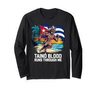 Taino Blood Runs Through Me Running Warrior Cuban Flag Beach Long Sleeve T-Shirt
