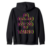 Taino Tribal Symbol Neon Face Design Zip Hoodie
