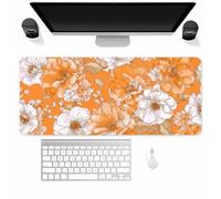 Tainrun Gaming Mouse Pad Orange, XXL Large Mouse Mat 700x300x2mm | Large mouse mats for Desk, White Flowers Gaming Mousepad with Stitched Edges, Smooth Tracking, Washable Non-Slip Desk Pad