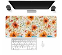 Tainrun Large Mouse Mat XXL, Washable Gaming mouse pad with Anti-Slip Rubber Base, Extended Desk Pad Gaming Keyboard Mousepad for Office & Home(700x400x3mm,Daisies Print)