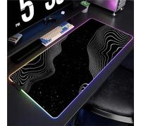 Tainrun RGB Gaming Mouse Pad with Non-Slip Rubber Base Large Luminous LED Mouse Mat 7 Colors 31.5x11.8x0.15 inch Computer Keyboard Desk Pad for Gamers Office Work (Black Topographic)