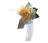 Tainrunse Artificial Crystal Wrist Flower Skilled Craftsmanship Elegant Bridal with Adjustable Ribbon White Red Roses Perfect Wedding Decoration Prom Party Yellow