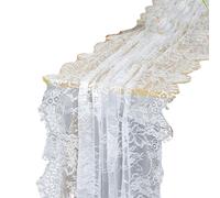 Tainrunse Floral Lace Table Runner French Elegant Romantic Sheer White Black Tulle Long Rectangle for Wedding Bridal Shower Party Kitchen Dining Table Decor White