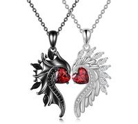 Tainrunse Love Symbolization Couple Necklace Wing Design 1/2 Pcs Necklaces Shape Rhinestone Decor Demon Angel Matching Valentines Day Gift Silver & Black